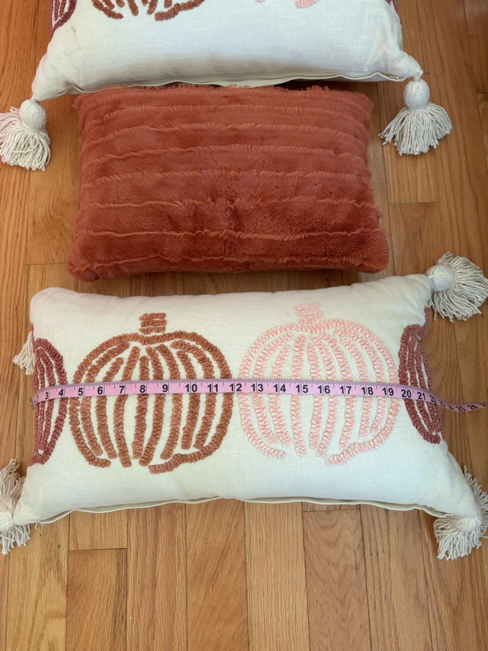 Set of 3 Decorative Pumpkin Accent Pillows in Cream and Rust
